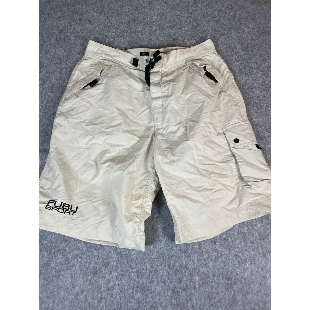 Vintage 90s Fubu The Collection Swim Shorts Mens 36 Beige Khaki Carpenter Baggy